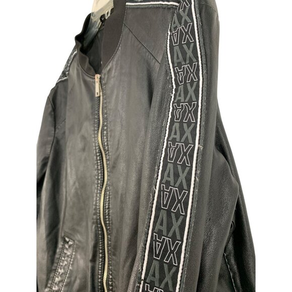 VTG Mens Armani Exchange Black Faux Leather Bomber Jacket XL Logo Tape RP10247 - Picture 2 of 8